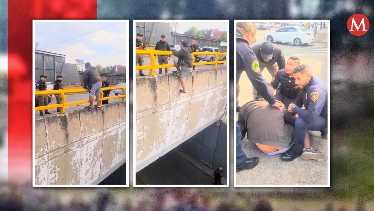 El hombre buscaba saltar al arroyo vehicular en el cruce de las avenidas Circuito Interior y Peñón. | Especial.