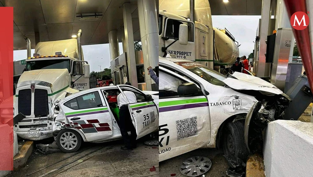 Tráiler choca con taxi y automóvil en caseta de Tabasco | Liliana Collado