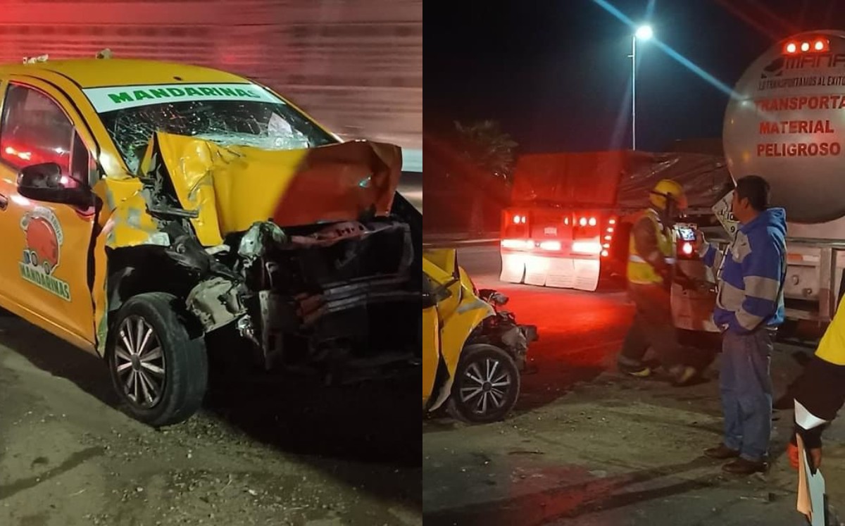 El taxista chocó por alcance con la pipa. (Especial)