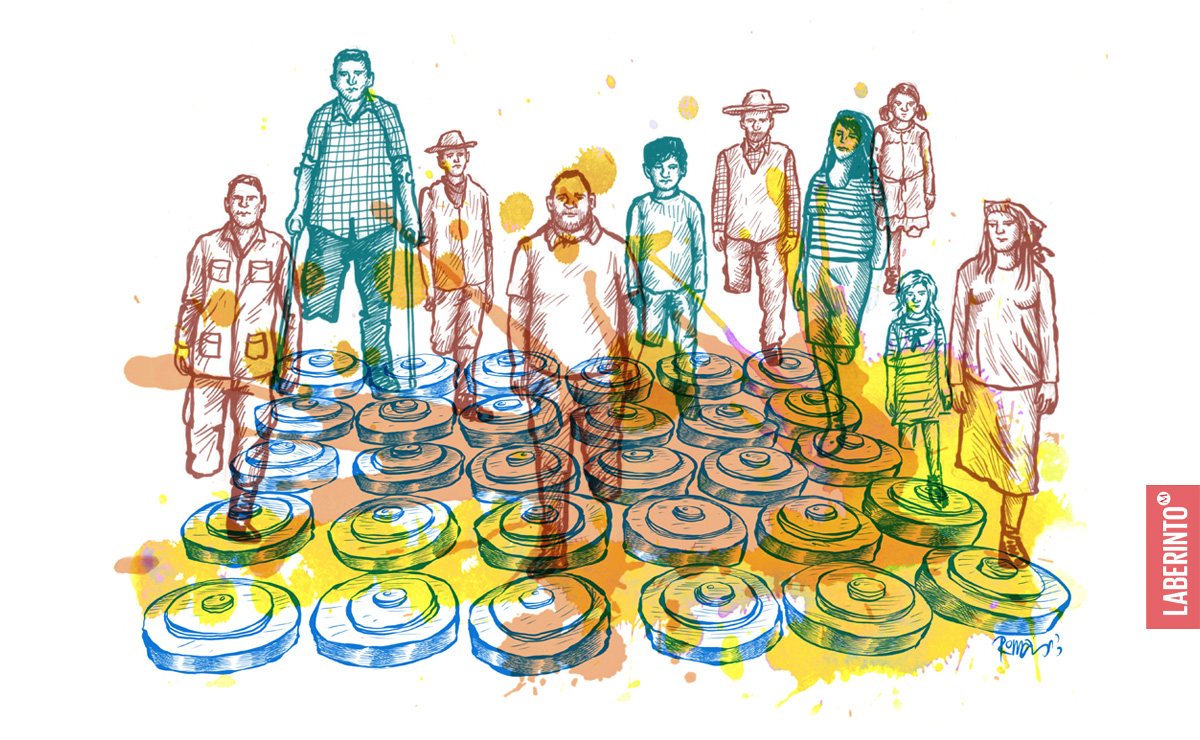 Las “minas antipersona” están diseñadas para herir, más que al enemigo, a los más vulnerables. (Ilustración: Román)