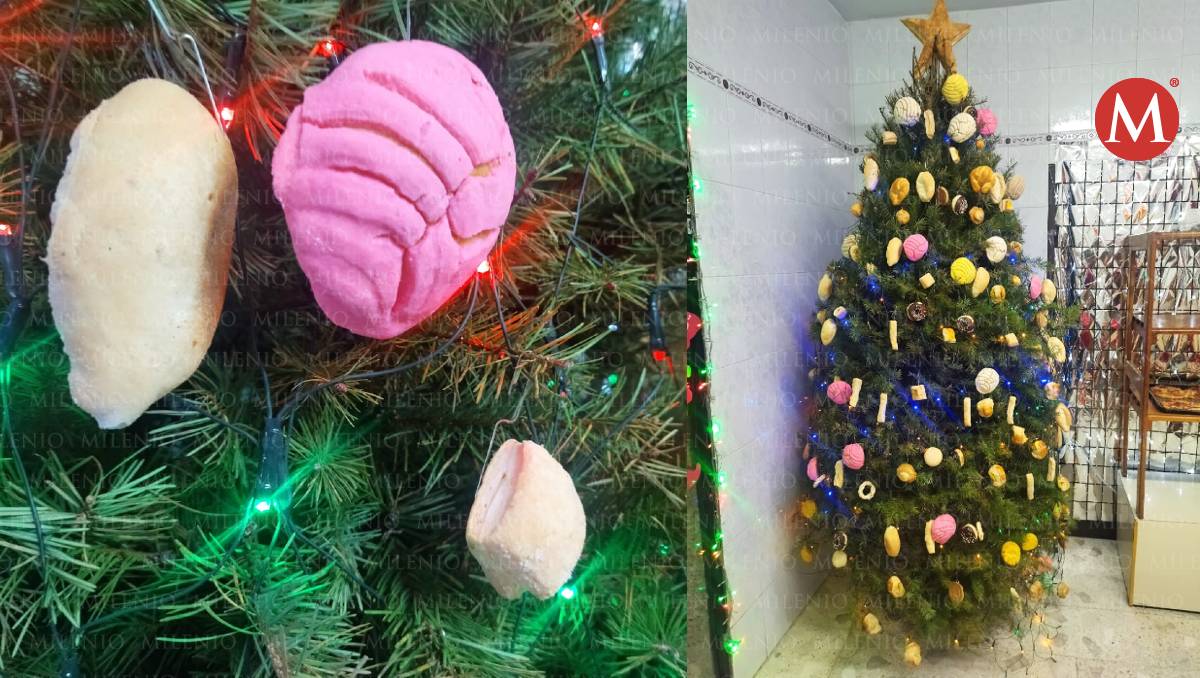 Panadería de Tampico decora pino de Navidad con piezas de pan. (Jaime Maya)