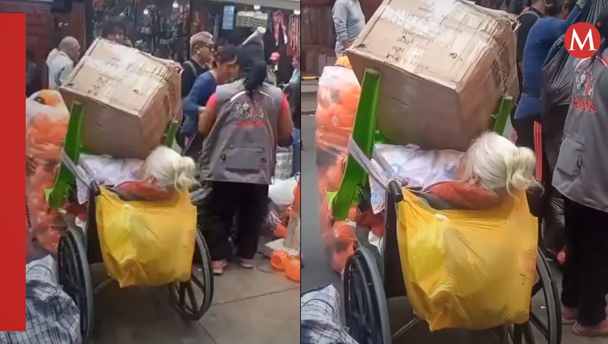Abuelita en silla de ruedas queda debajo de compras | Video