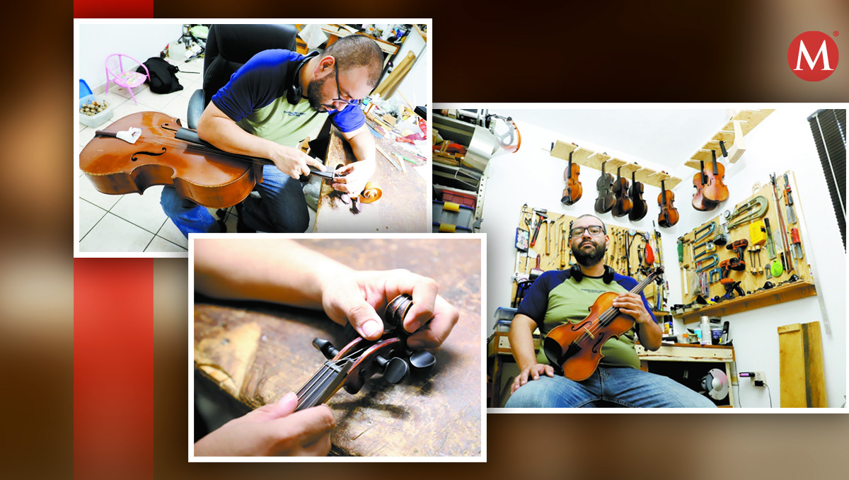 El joven se dedica a reparar y restaurar instrumentos como violines y chelos. Fotos: Leonel Rocha