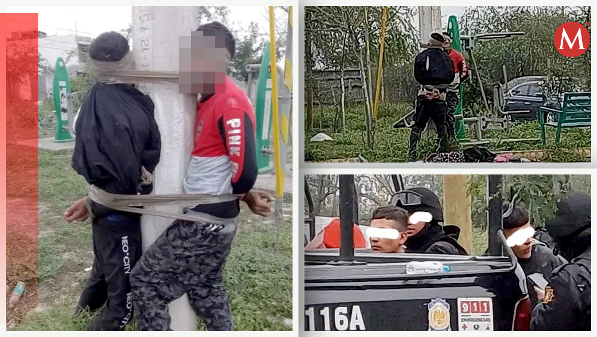 Ladrones amarrados en El Carmen. Foto: Especial