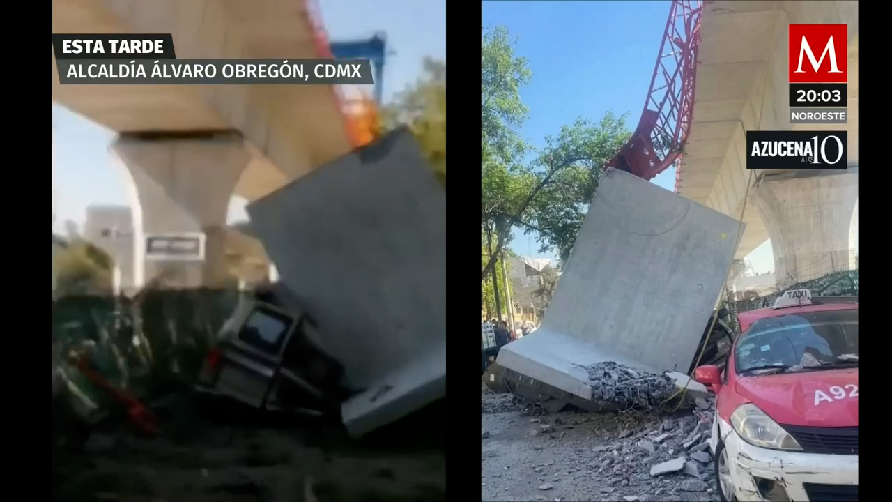 Falla de grúa provoca desplome de estructura del tren interurbano en Álvaro Obregón