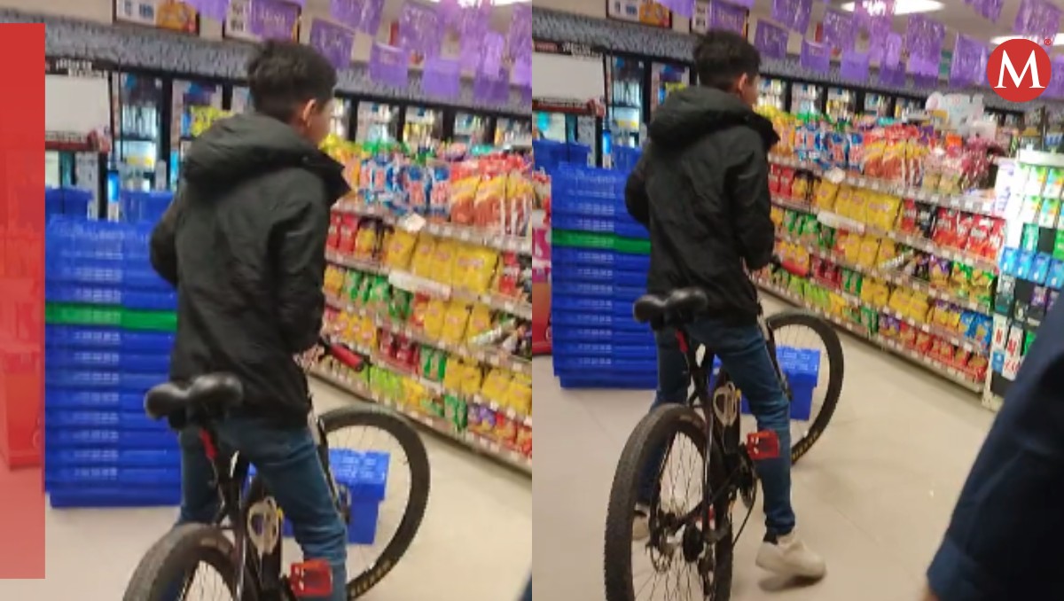 Joven entra en su bicicleta a Oxxo en Tampico