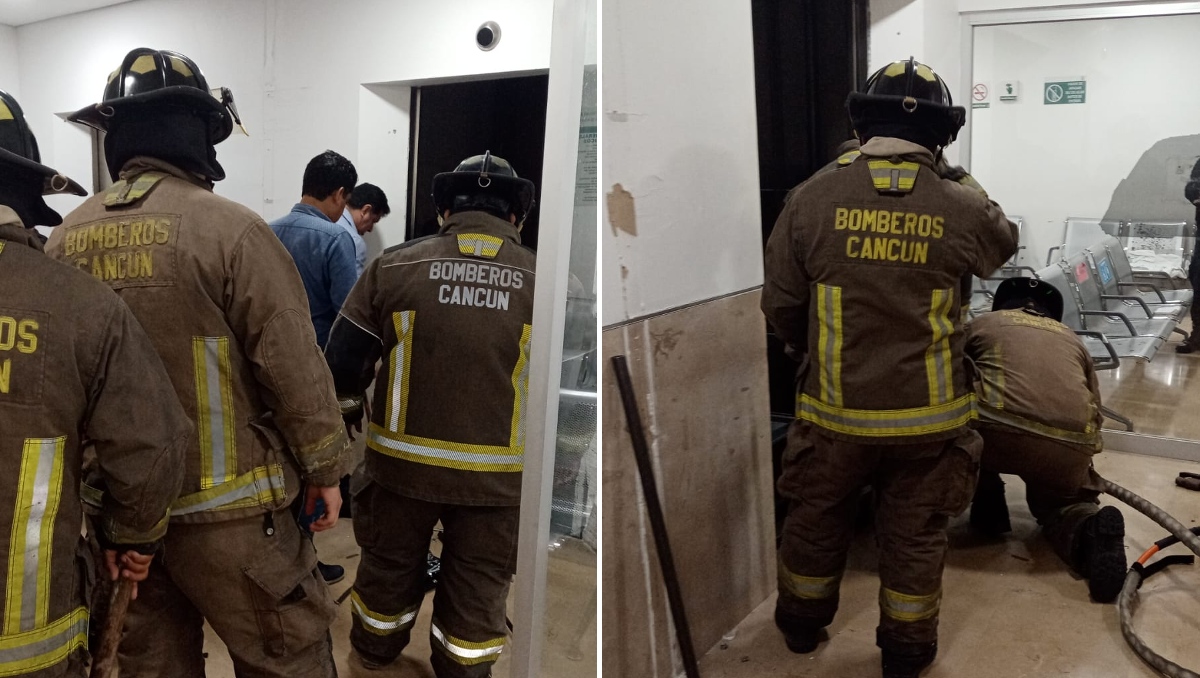 El trabajador quedó atrapado anoche y fue rescatado por bomberos de Cancún. | Especial