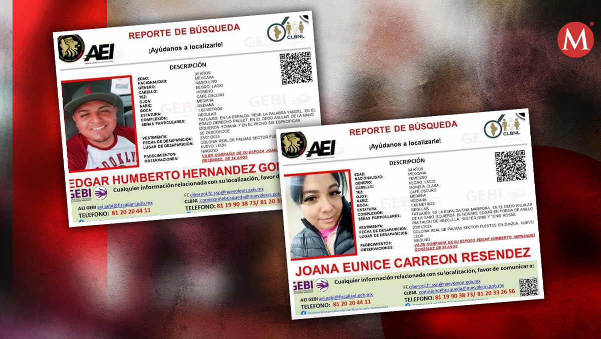 La pareja desapareció en la colonia Real de Palmas en el municipio de Zuazua, Nuevo León. Especial