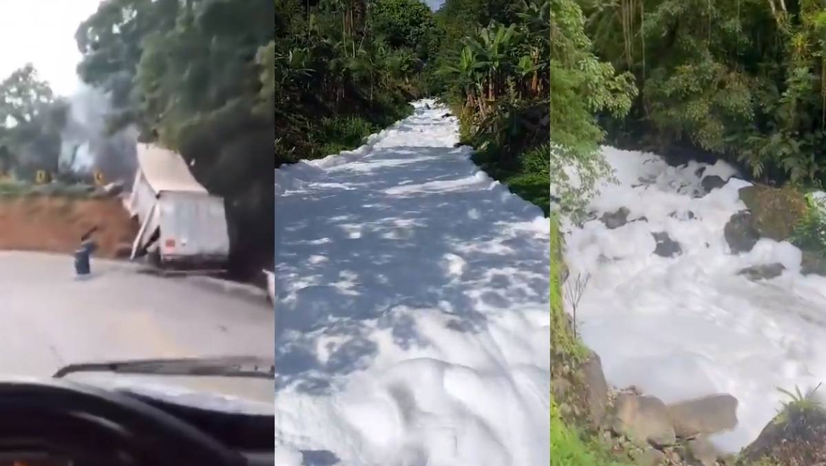 El conductor del camión fue rescatado a salvo, pero el río resultó afectado | Especial
