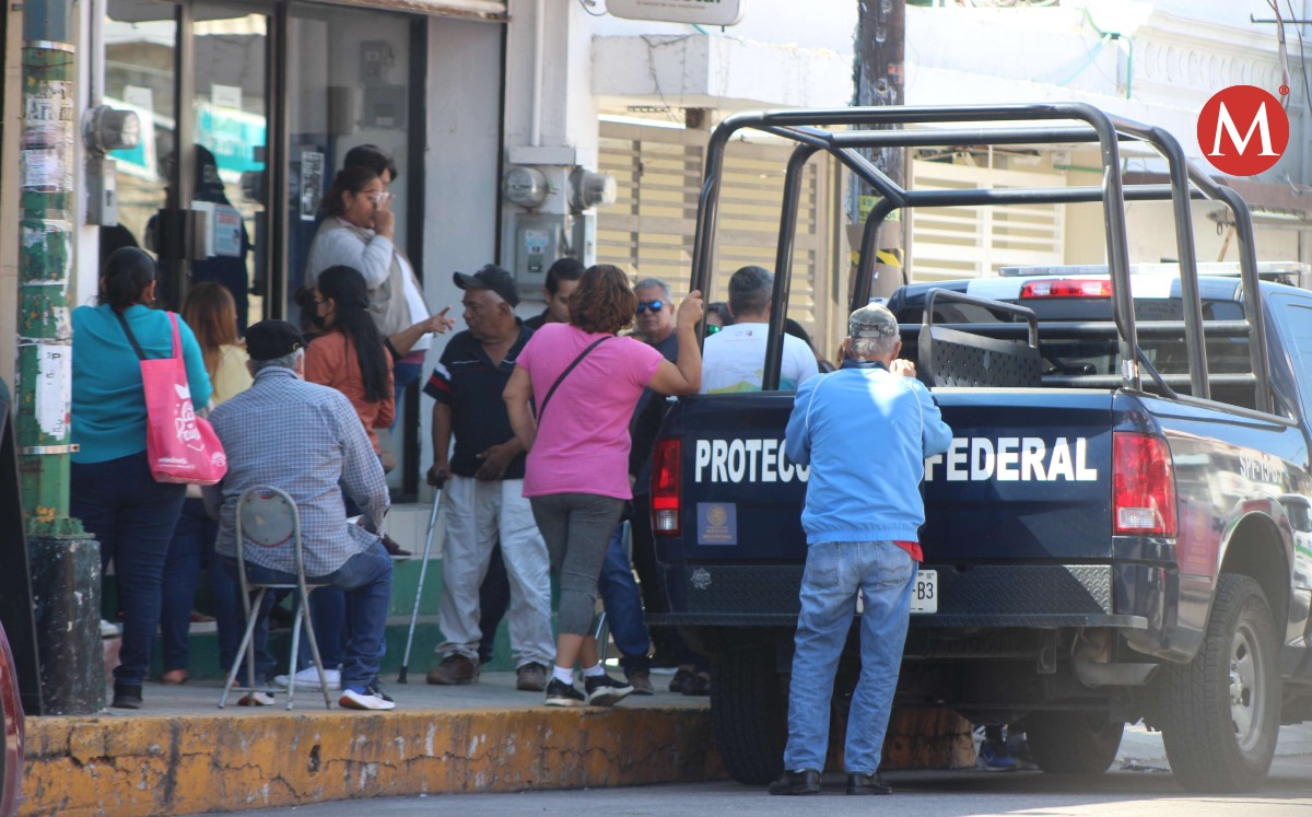 Protección Federal vigila a adultos mayores en Bancos del Bienestar en Madero.