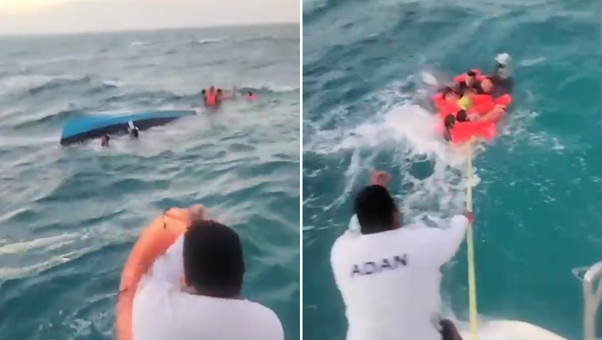 Rescatistas retiraron a la tripulación de la Diosa del Mar en Isla Mujeres. | Especial