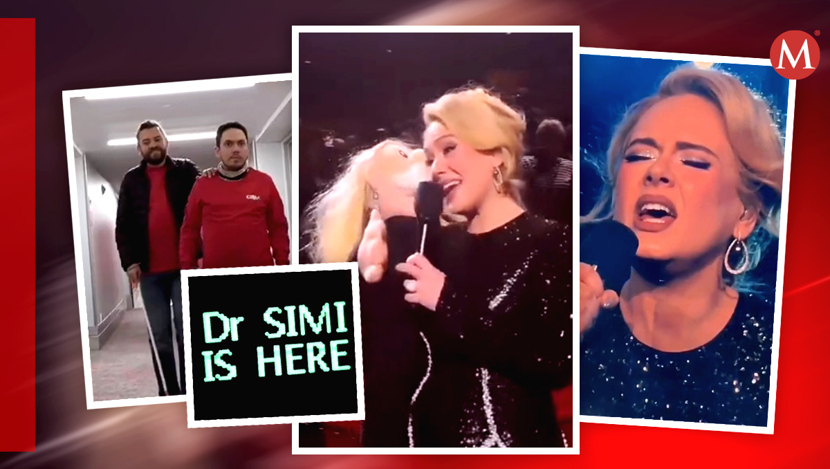 Adele recibe un peluche del Dr Simi gigante en Las Vegas; hermanos lo llevaron desde Puebla | Cinia de México/ Diseño Antonio Texta