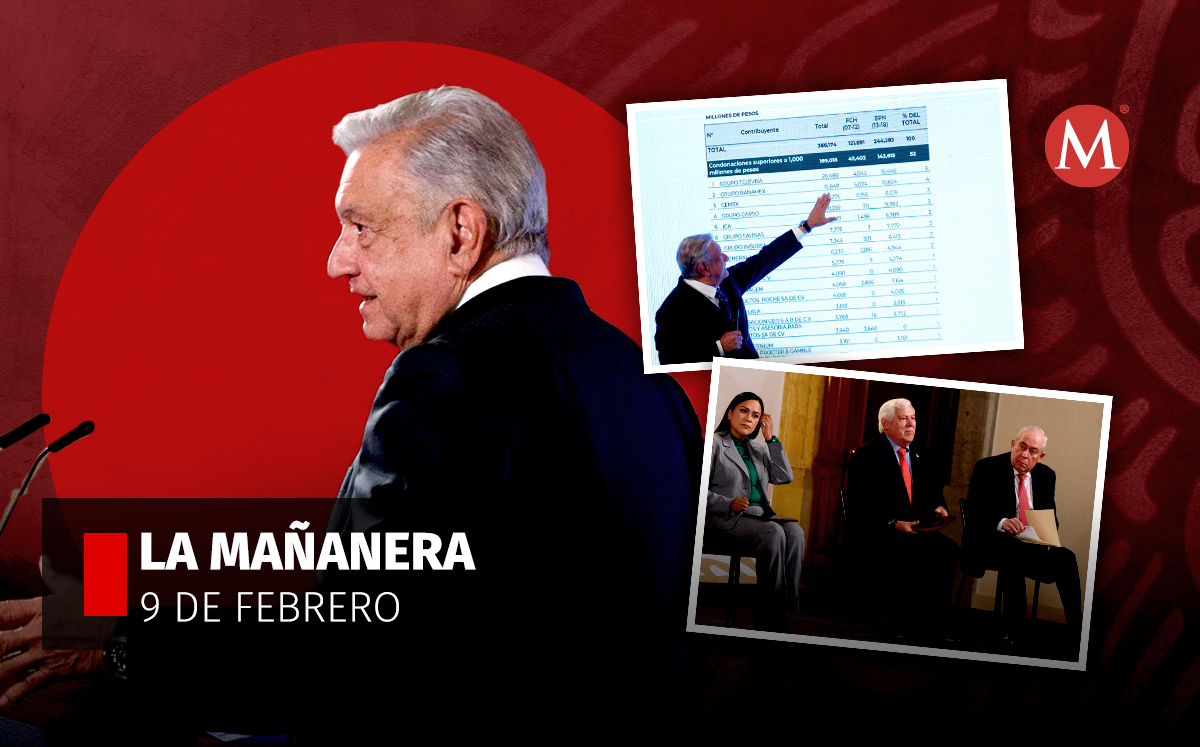 El presidente López Obrador en La Mañanera desde Palacio Nacional hoy 9 de febrero | Especial