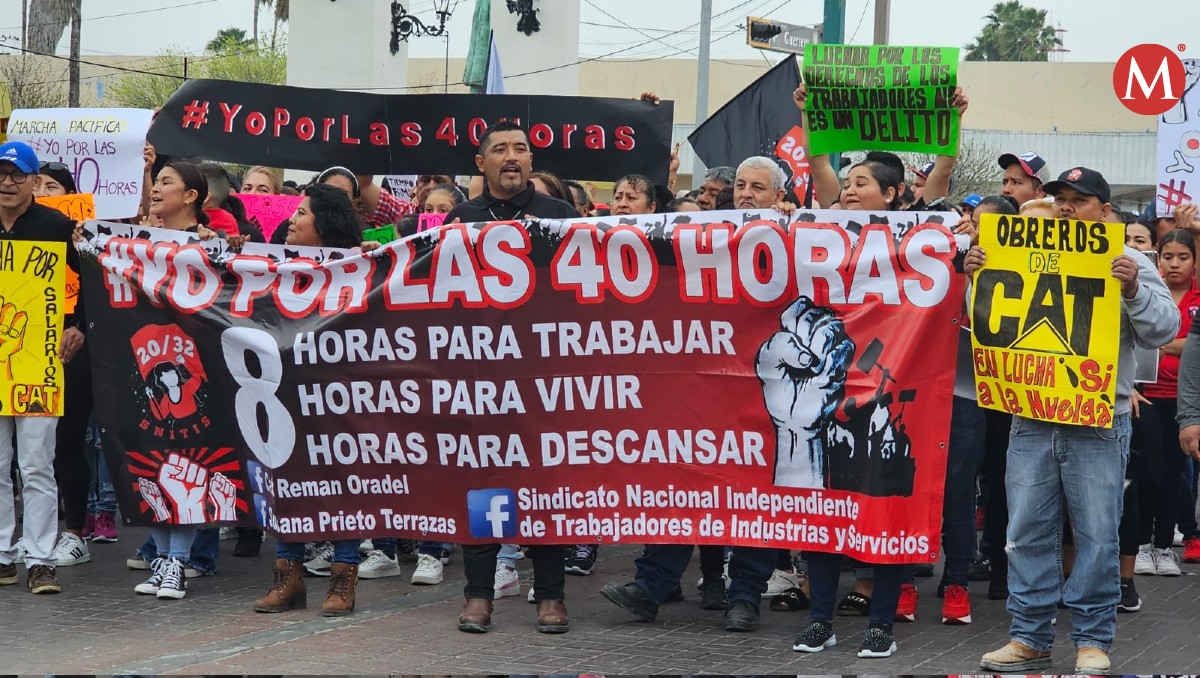 Empleados de maquila en Nuevo Laredo hacen manifestación. Foto: Lucía Cisneros