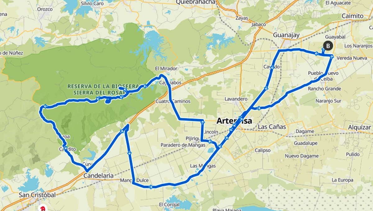 Mapa del recorrido de L'Eroica carrera en Cuba. (Especial)