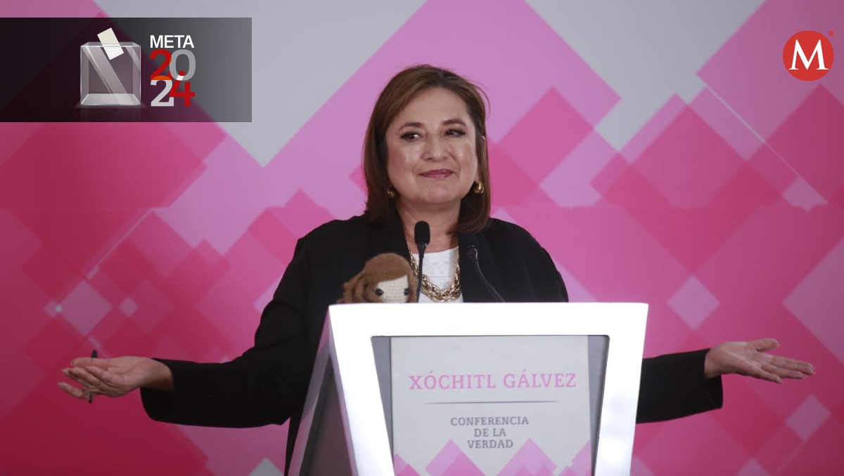 La candidata presidencial, Xóchitl Gálvez, en su conferencia de prensa de hoy. | Juan Carlos Bautista