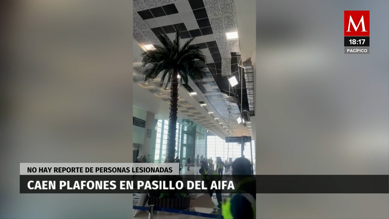 VIDEO: Desprendimiento de plafones en el techo del AIFA; aeropuerto lamenta incidente