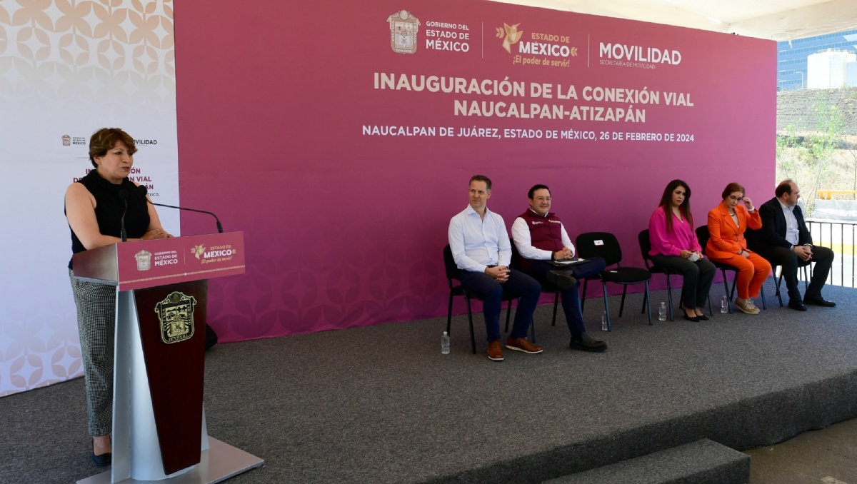 Delfina Gómez en la inauguración de la conexión Atizapán-Naucalpan. Foto: (Especial)