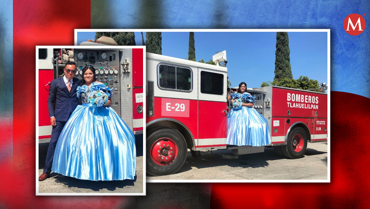 Quinceañera posando en camión de bomberos de Hidalgo. | Gobierno Municipal 2023-2024 de Tlahuelilpan, Hidalgo.