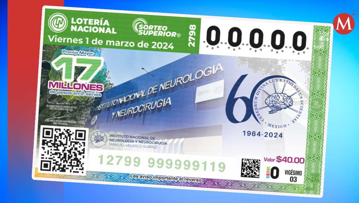Boleto No. 2 mil 798 alusivo al al 60 Aniversario del Instituto Nacional de Neurología y Neurocirugía | MILENIO