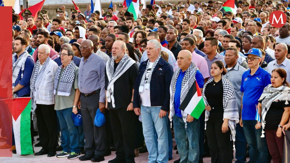 El Presidente de Cuba, Miguel-Díaz Canel encabezó una manifestación de apoyo a Palestina en La Habana.