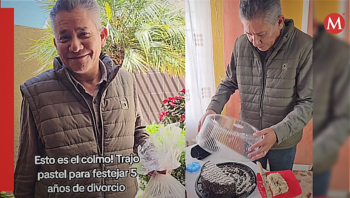 Hombre se vuelve viral por comprar pastel para celebrar cinco años de divorcio a lado de su ex. | Captura TikTok @erandi_carolina