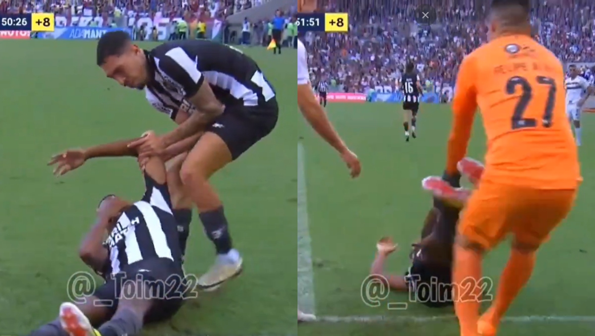 Jugador del Botafogo es arrastrado en el campo por compañeros y rivales tras lesionarse (Captura X @AtaqueFutbolero)