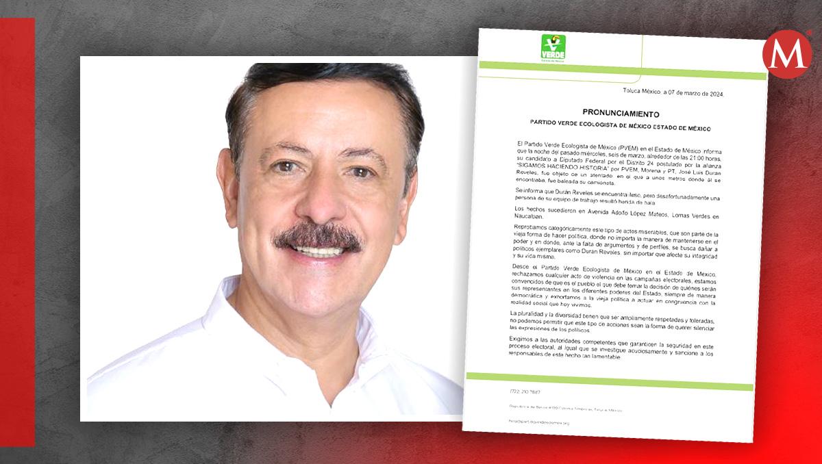 El PVEM Edomex señaló que José Luis Durán fue "objeto de un atentado" | (Diseño: Milenio)