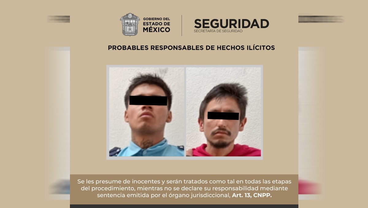 Autoridades detienen a José "N" e Israel "N" por el robo y secuestro exprés en Lerma. Foto: (Especial)