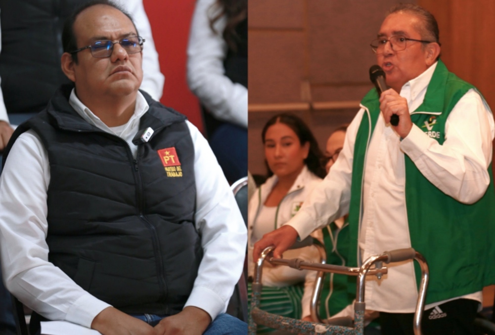 Los dirigentes del PT, Javier Vázquez y del PVEM, Honorato Rodríguez. (Jorge Sánchez)