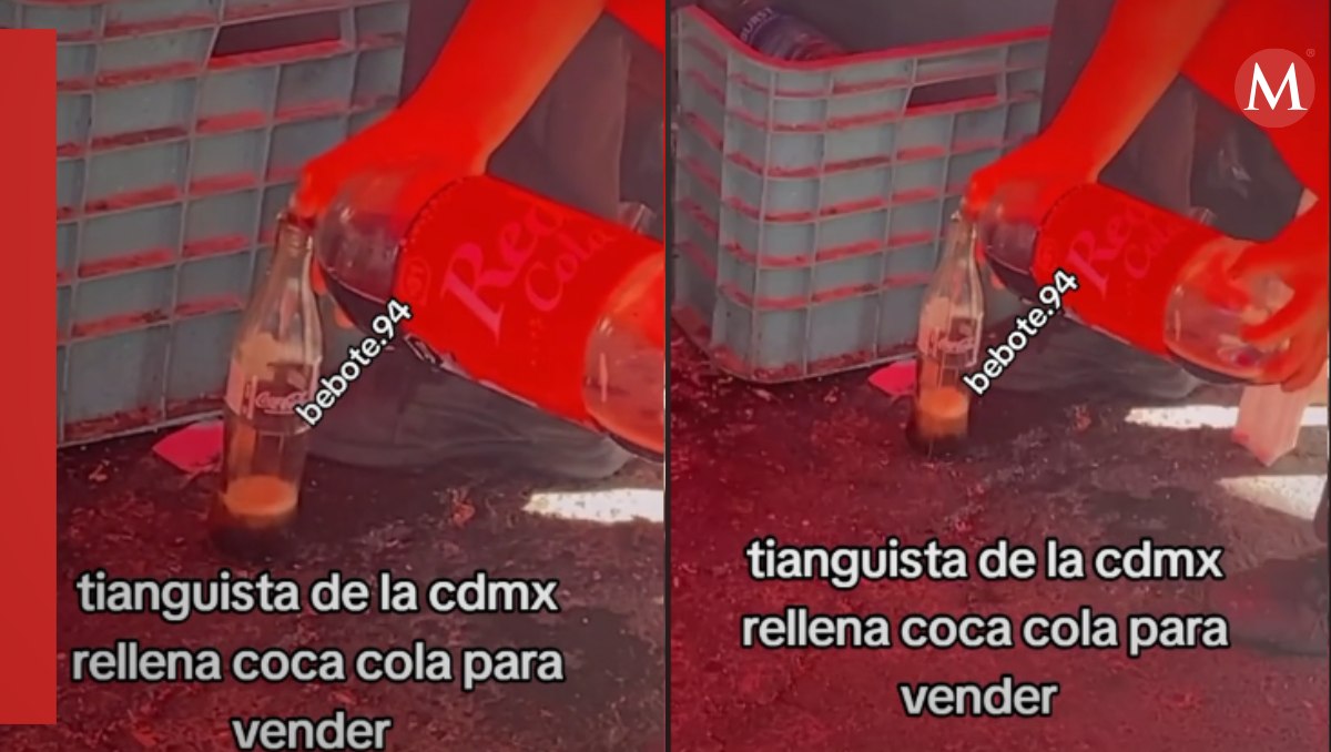 Captan a tianguista rellenando botellas de refresco
