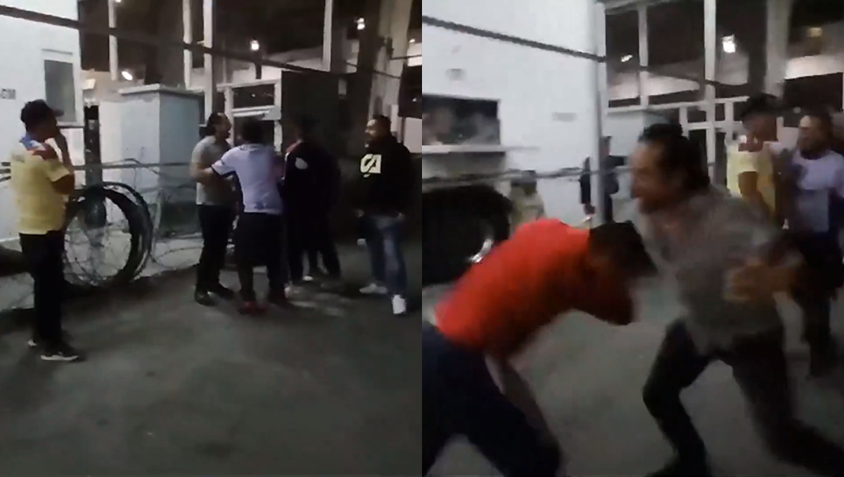 Aficionados de Chivas y América envueltos en pelea afuera del Estadio Azteca (Captura Fox Sports)
