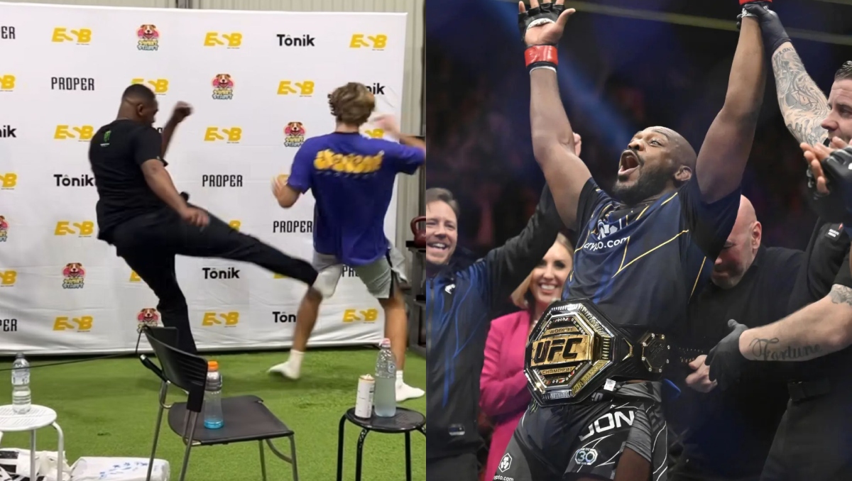 Jon Jones deja en muletas a un fan que le pidió una patada en la pierna (Especial/AP)