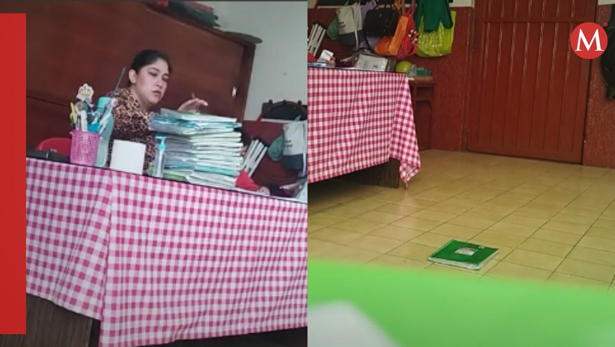 Maestra avienta cuadernos a sus alumnos