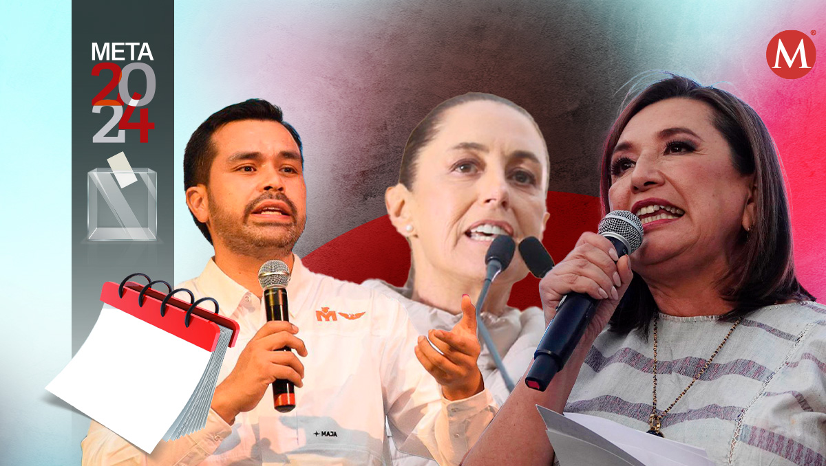 Los candidatos presidenciales, Claudia Sheinbaum, Xóchitl Gálvez y Jorge Máynez, en campaña. | Diseño Milenio