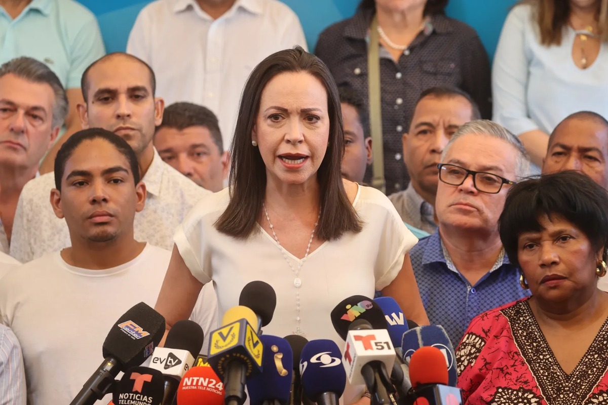 María Corina Machado durante rueda de prensa en Caracas, Venezuela. | Foto: Agencia EFE.