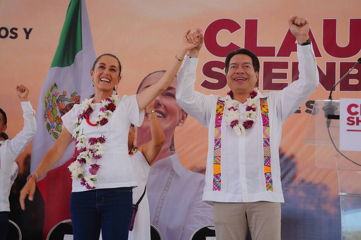 Claudia Sheinbaum y Mario Delgado en mitín en Oaxaca [Foto: Especial]
