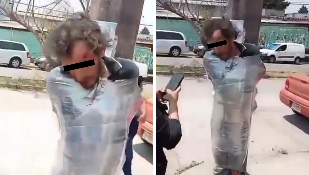 El hombre fue liberado del plástico por policías estatales. | Especial
