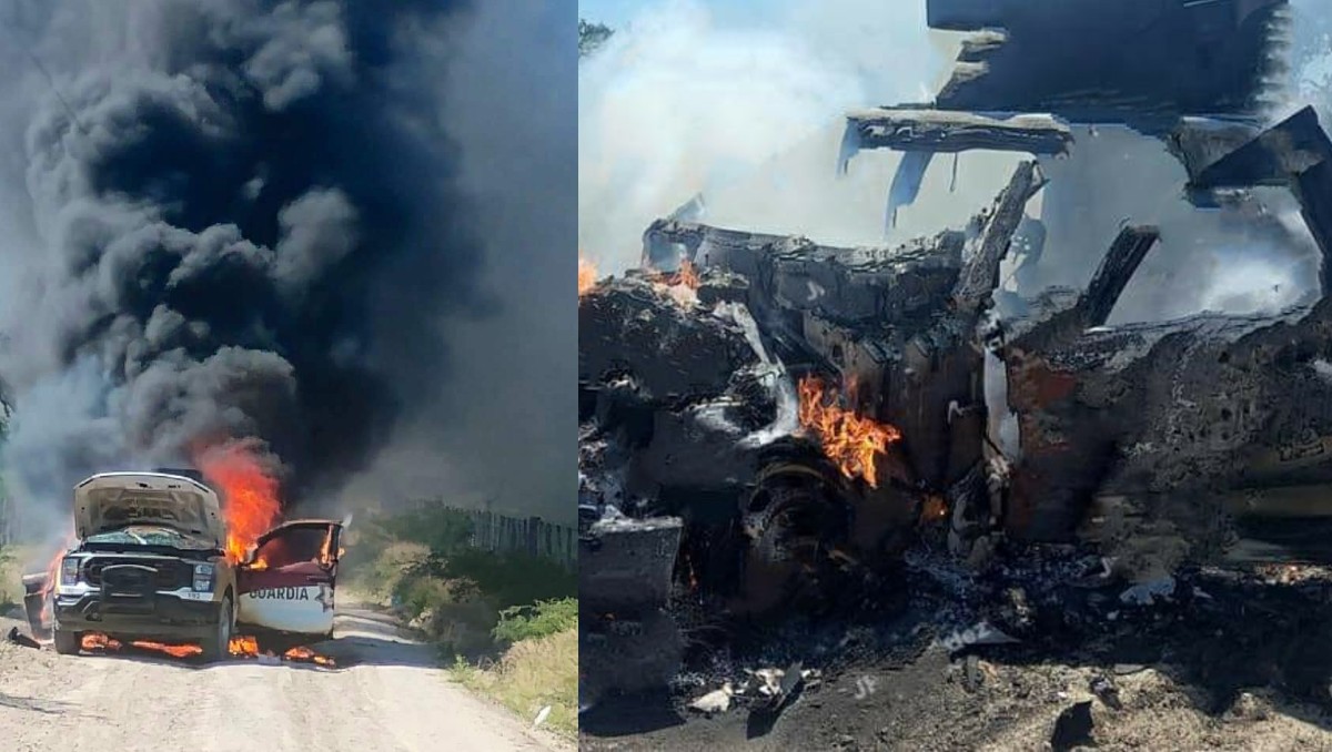Se incendia patrulla de la Guardia Estatal en Reynosa.