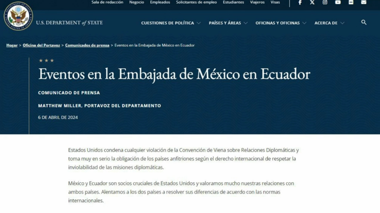 EU alienta a que México y Ecuador resuelvan diferencias