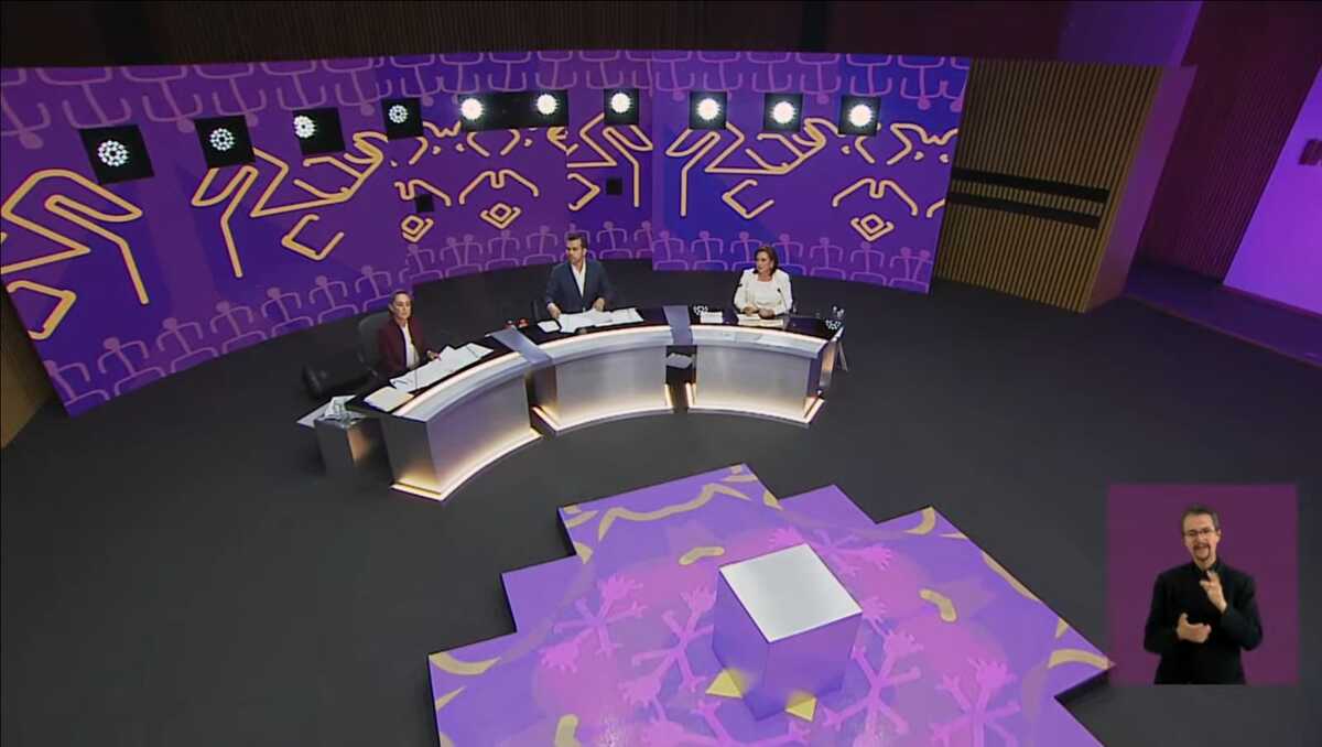 INE en primer debate presidencial entre Sheinbaum, Gálvez y Máynez.