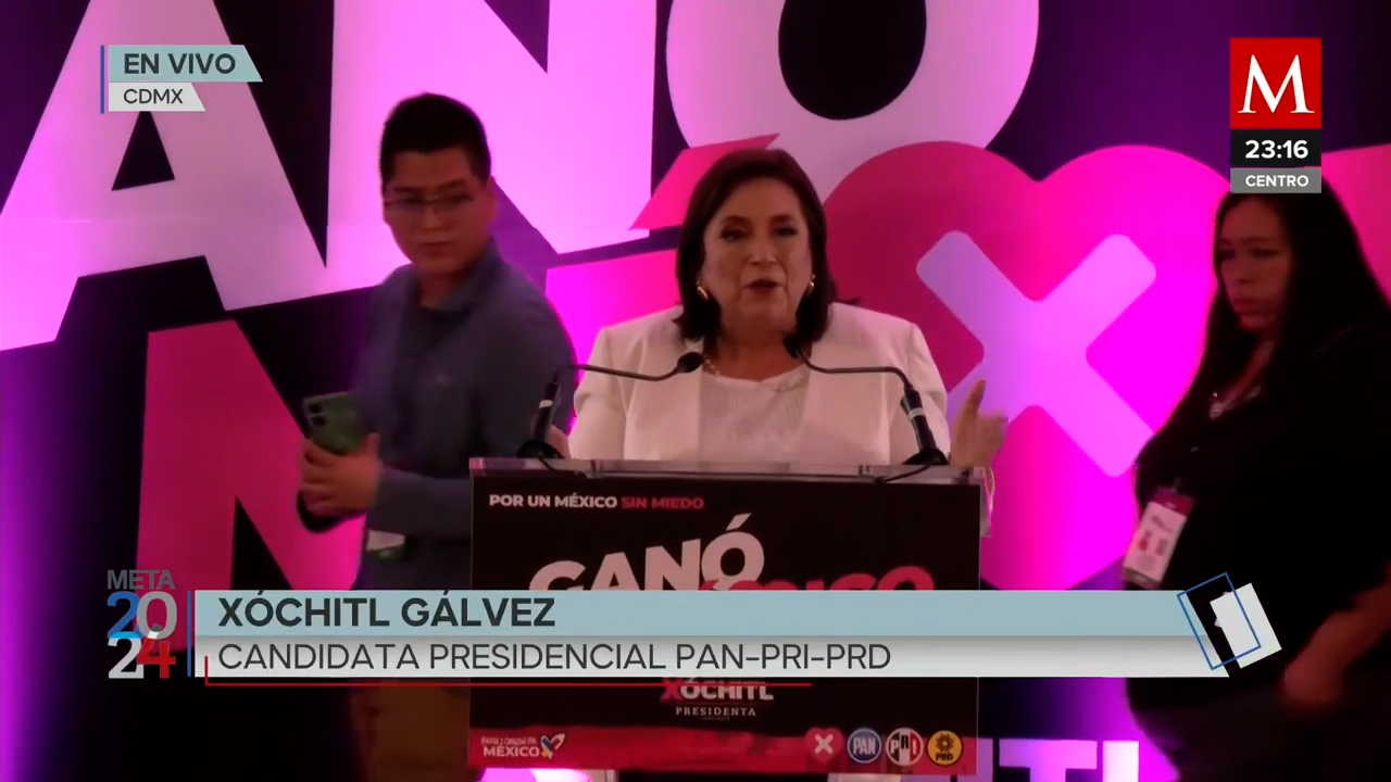 Xóchitl Gálvez festeja su triunfo en un hotel de la CdMx