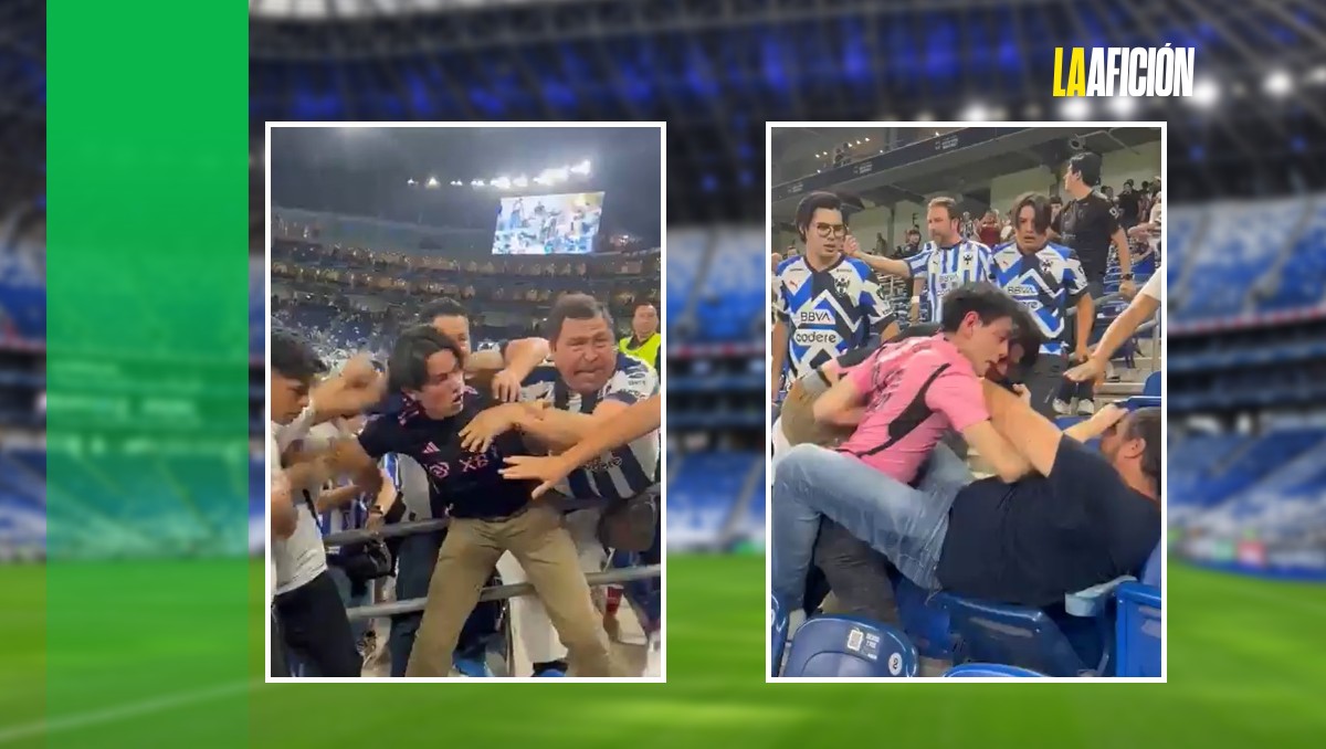 Aficionados se pelean en las gradas del Estadio BBVA en el juego de Rayados e Inter Miami (Especial/Imago7)