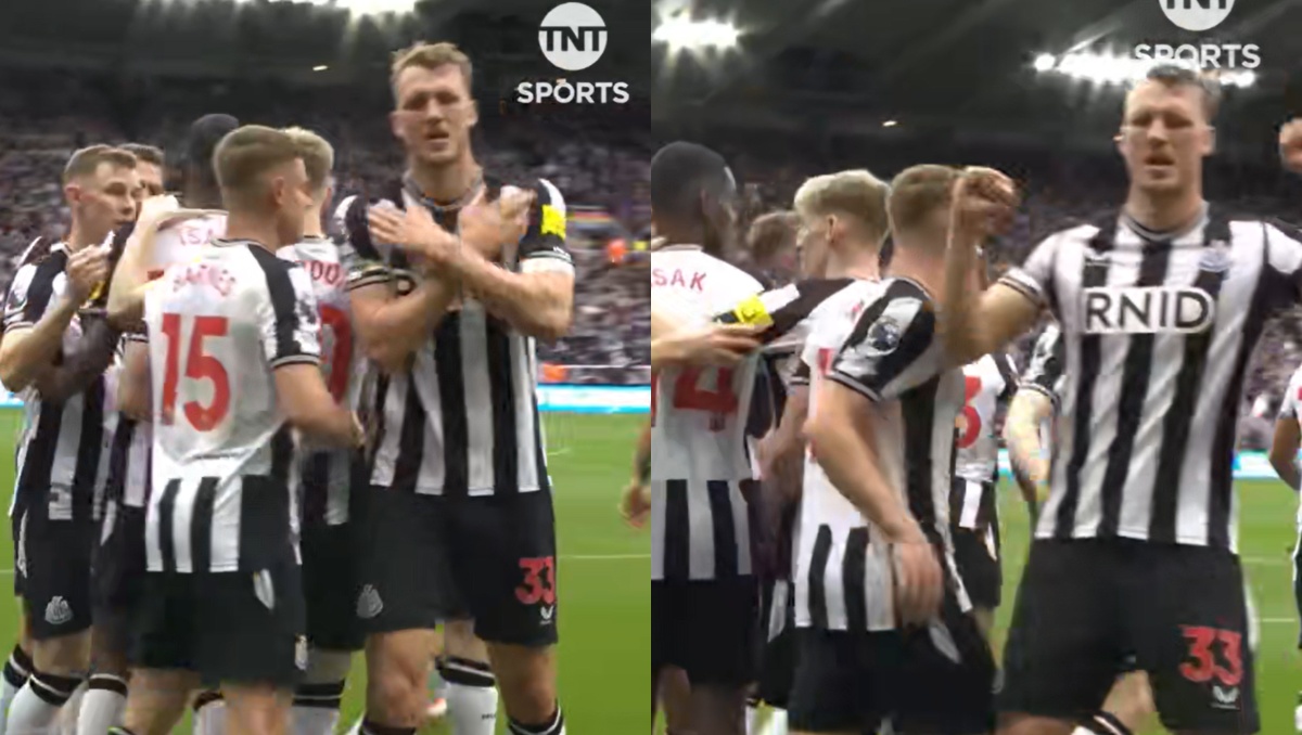 Dan Burn festeja gol en lengua de señas para aficionados sordos del Newcastle (Captura TNT Sports)
