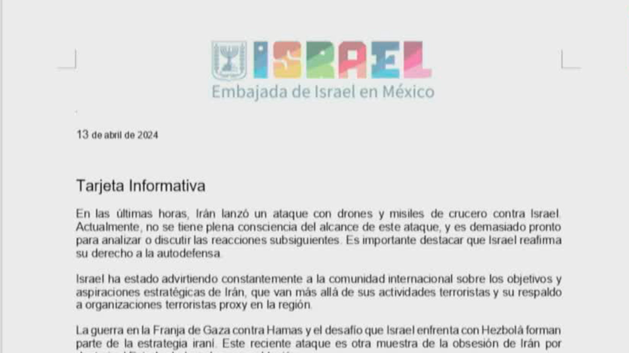 La embajada de Israel en México ofrece un comunicado tras los ataques de Irán