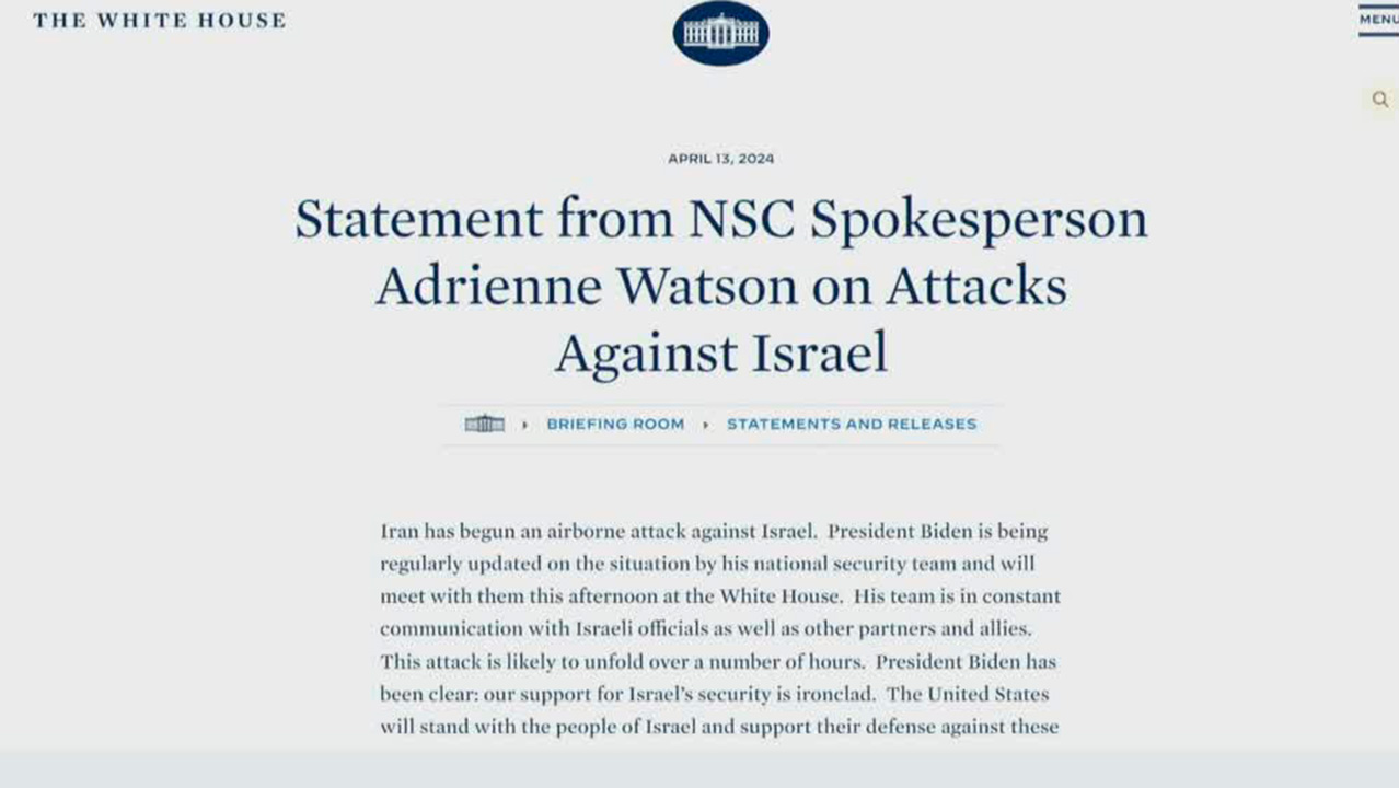 Estados Unidos emite un comunicado ante los ataques contra Israel