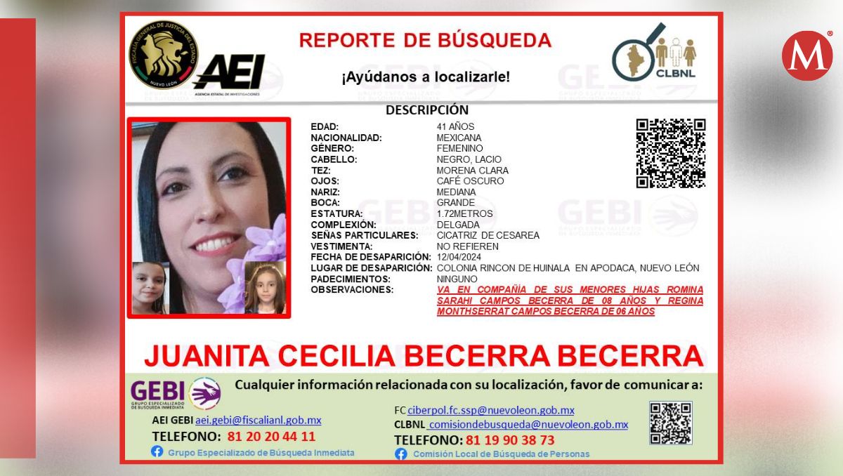 Juanita Cecilia Becerra Becerra desapareció junto a sus hijas Romina Sarahi y Regina Monthserrat. Especial