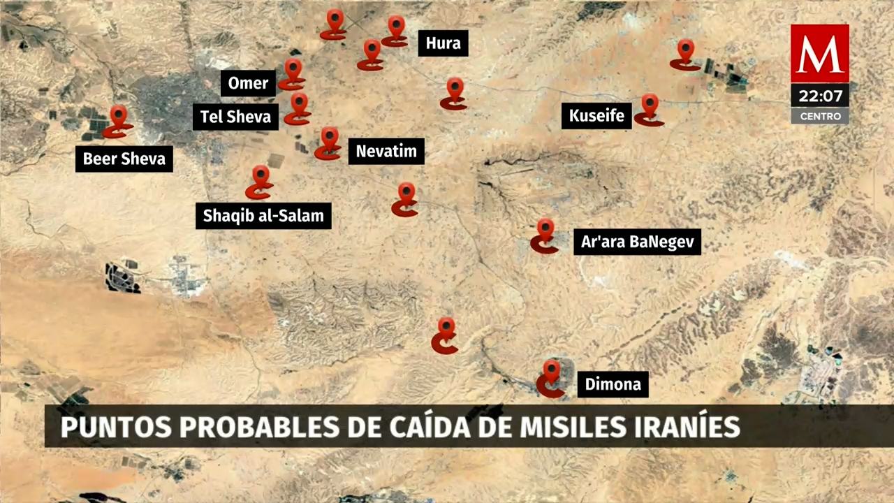 Localidades impactadas por misiles iraníes entre Israel y Jordania