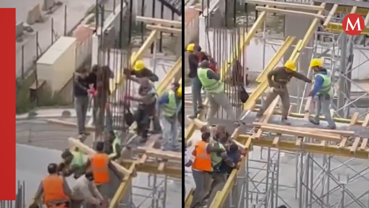 Albañiles se pelean a golpes en plena construcción | VIDEO