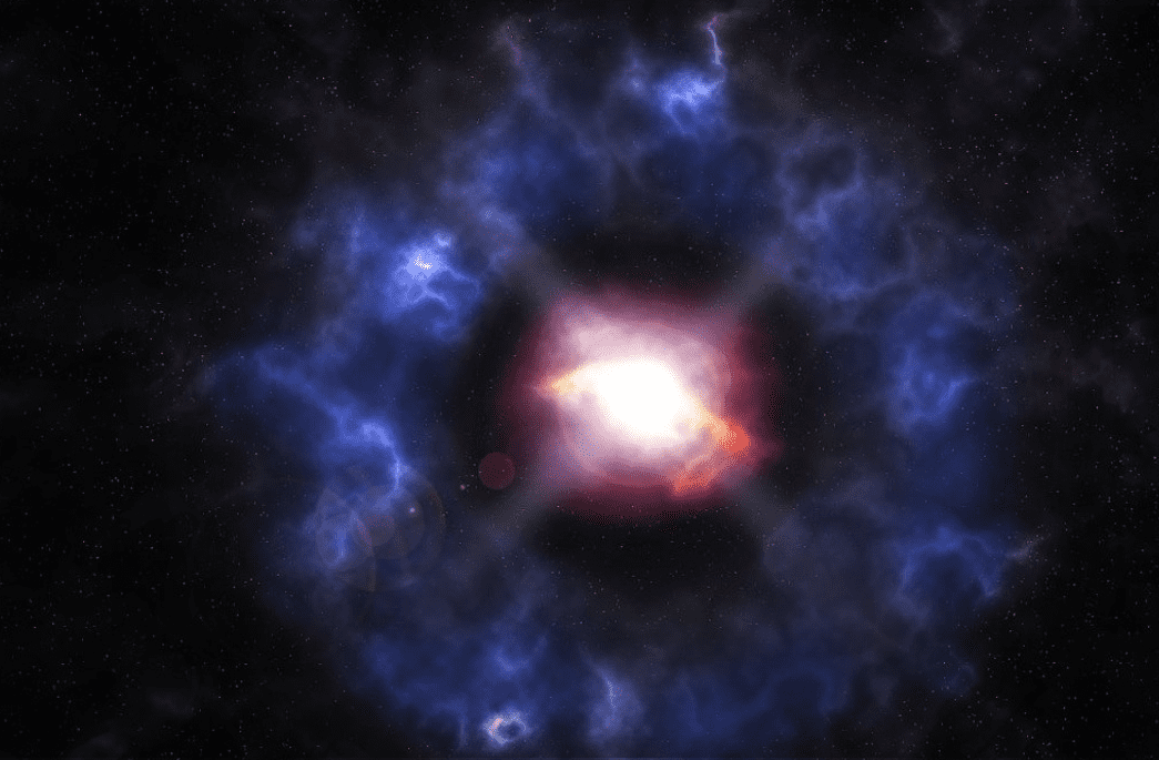 colisión entre dos estrellas detrás de nebulosa